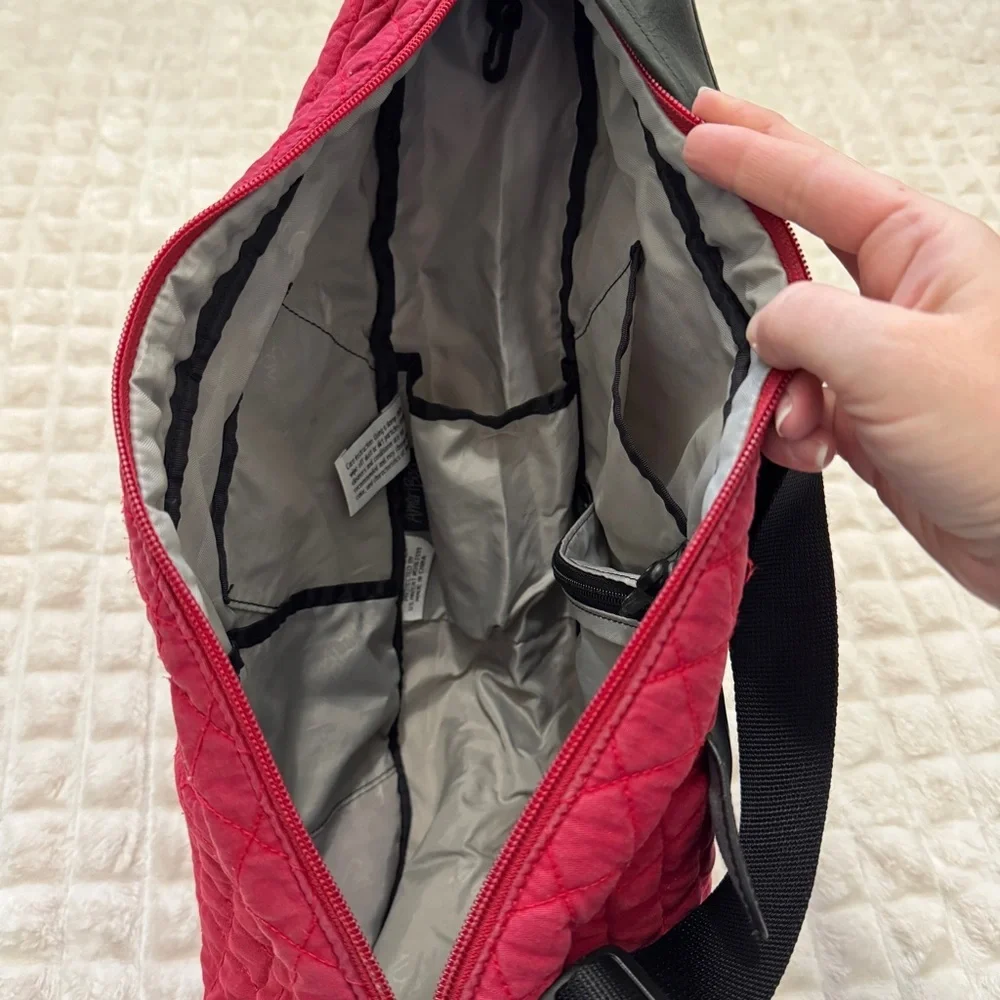 LL Bean Ameribag Healthy Back Bag Sling‎ Backpack ~ Red Quilted Travel Outdoor